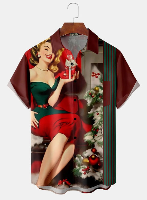 Men's Christmas Funny Graphic Short Sleeve Hawaiian Shirt